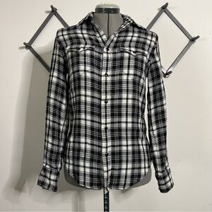 Ralph Lauren Pearl Snap Shirt Women’s Black Plaid Button Up Western Check Plaid